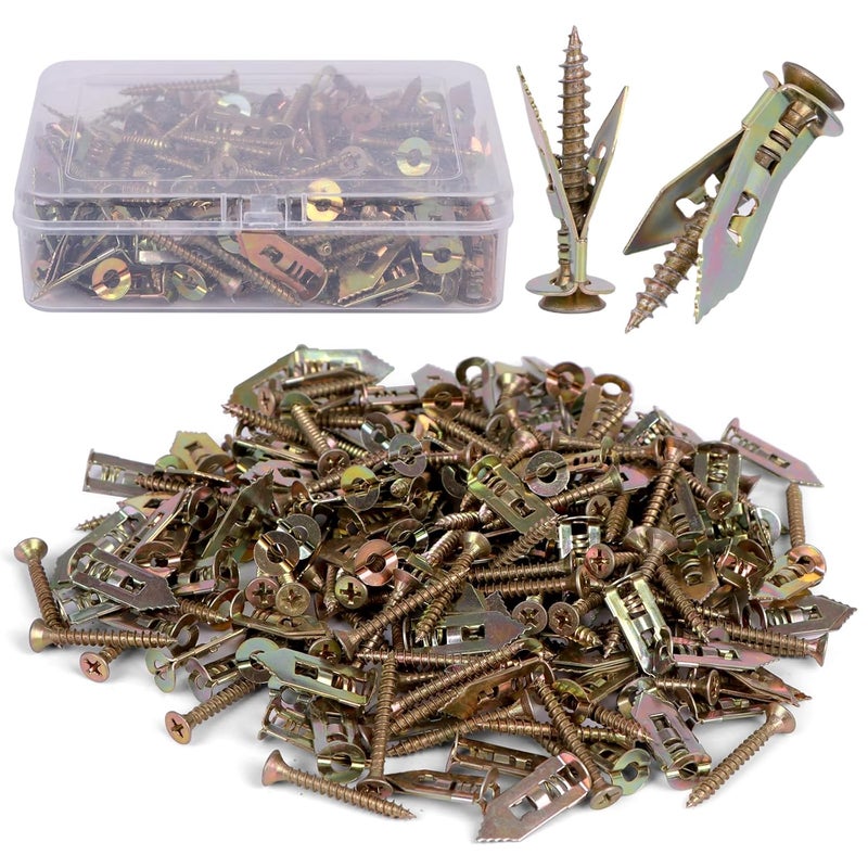 BLUEKAKA 100PCS Self Drilling Drywall Anchors Screws Kit, 50 Anchors and 50 Screws for Heavy Duty, Upgraded Zinc Plated Steel,No Drill Needed,Perfect for TV, Bike, Shelf Straps, Cabinet & Fixing Curtains (100) - Image 1